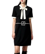 Gucci Black White GG Logo Bow Tie Wool Knit Dress XS Authentic