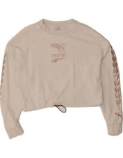 PUMA Womens Oversized Graphic Crop Sweatshirt Jumper UK 10 Small White CR03