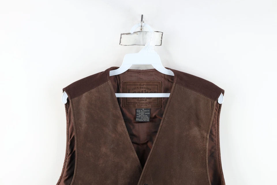 Vtg 90s Gap Mens Medium Distressed Buckle Back Suede Leather Vest Jacket Brown - Image 2 of 4