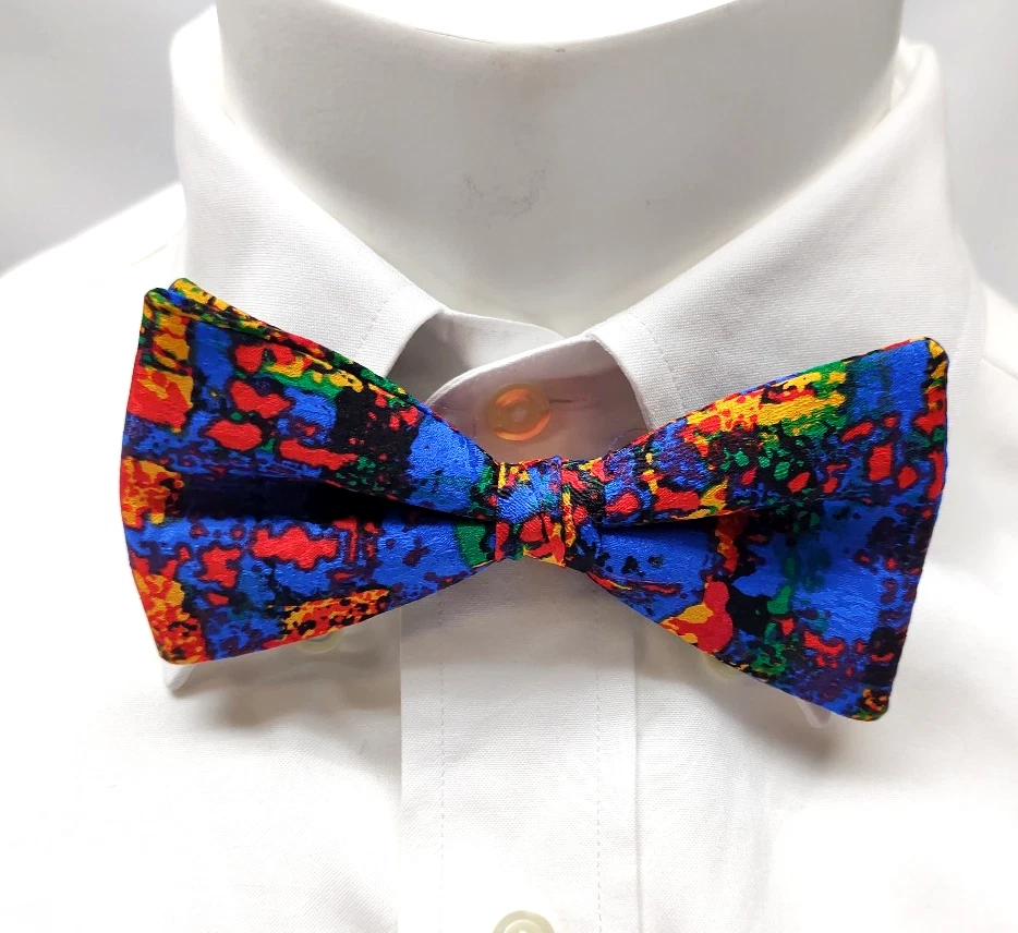 Faja y pajarita Neiman Marcus formal de seda multicolor con caja graduación boda Foto 3 de 4