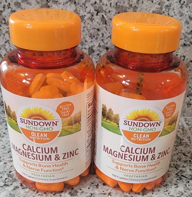 2  Sundown Calcium Magnesium Zinc 100 Caplets  Dietary Supplement Exp: 8/27
