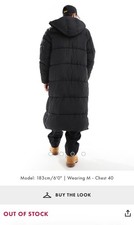 ASOS Design Longline Puffer Jacket with Hood in Black (Medium, Chest 40,)
