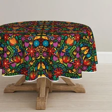 Mexico Round Tablecloth 70Ã—70 Inch Round Cinco De Mayo Fiesta Design Washable