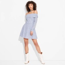 Wild Fable Women's Long Sleeve Flocked Mini Fit and Flare Holiday Dress Gray XS