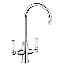 Trisen Rura Traditional Dual Lever Kitchen Tap Swivel Neck Kitchen Tap White
