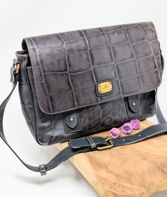 Aigner Vintage Messenger Dunkelbraun Kroko Leder Schultertasche 90er