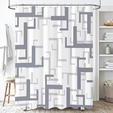 54x78 Inch Stall Fabric Shower Curtain Grey Geometric Waterproof Narrow Modern