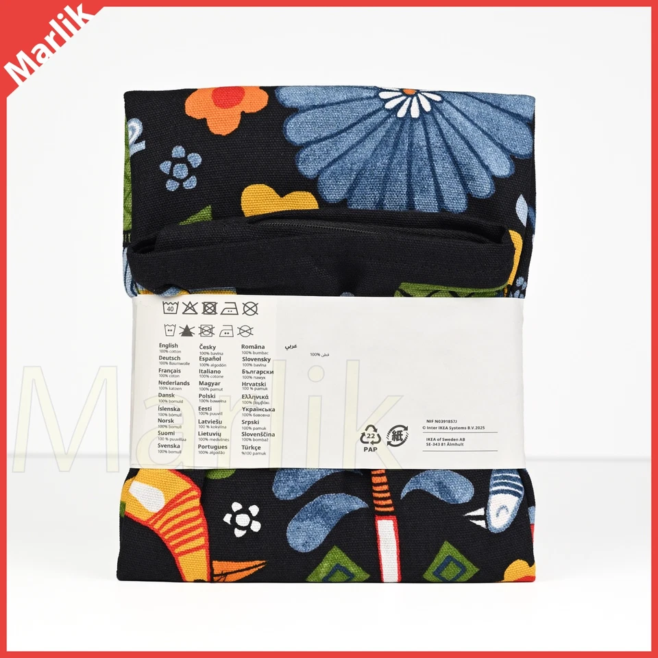 Ikea TRATTKAKTUS Pillow Cushion Cover 20" x 20" Black/Multicolor Nordic Folklore - Image 2 of 4