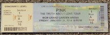PINK TRUTH ABOUT LOVE ORIGINAL CONCERT USED TICKET, MGM VEGAS, JANUARY 31 2014