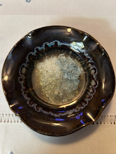 Crackle Glas Keramik Schmuck Schale (klein) USA braun blau - Bild 1 von 5