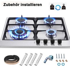 Gaskochfeld 4 Flammen Edelstahl Gasherd Einbauherd Erdgas Propangas NG/LPG Neu