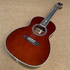39 Inch OOO Wine Red Solid Spruce Acoustic Guitar Abalone Inlay Ebony Fretboard