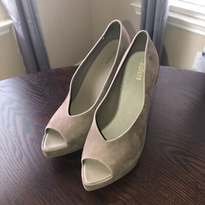 Melissa Boho Brown Flocked Pointed Peep Toe Chunky Odd Shaped Heel Shoe  Size