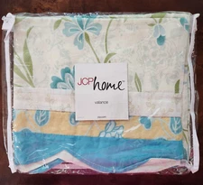 84 X 16 JCP Home Scalloped Valance Aqua Blue Yellow Green Floral "Blue Taupe"