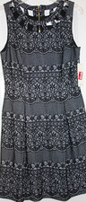 Eliza J Knit Fit & Flare Sleeveless Dress Black White Geometric Design Size 10