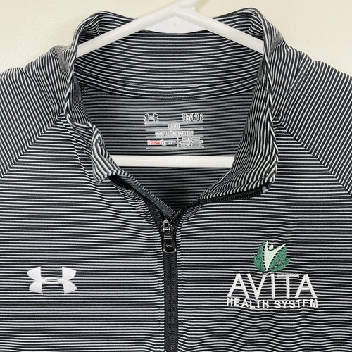 Under Armour Heat Gear 1/4 Zip Pullover Long Sleeve Striped Mens Sz L Gray Black - Picture 3 of 8