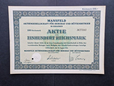Aktie Mansfeld AG für Bergbau u. Hüttenbetrieb 100 RM 1933 Eisleben #37093