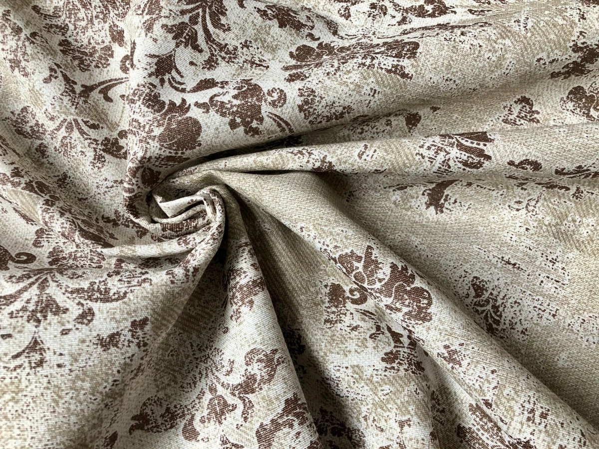 Tissu Taffetas Motif Baroque - Couleur Chocolat/noir, Vendu Au Mètre (largeur 125cm)
