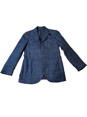 LBM 1911 Luigi Bianchi Mantova Blue Plaid Patch Pockets Men s Sport Coat EUC 38R