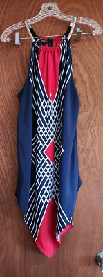 Alfani Womens Printed V-Hem Halter Plus Size, Size 1X Chevron Red White Blue NWT