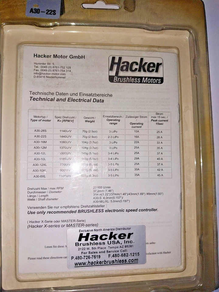 Hacker RC A30-22S Brushless Motor Kit - Bild 3 von 4