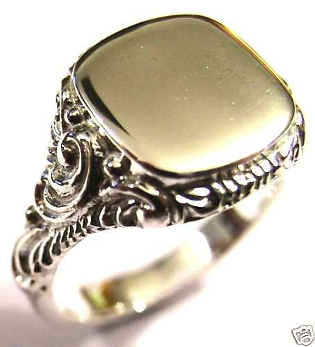 Genuine Size K 1/2 Solid Sterling Silver Square Engraved Signet Ring - Free Post