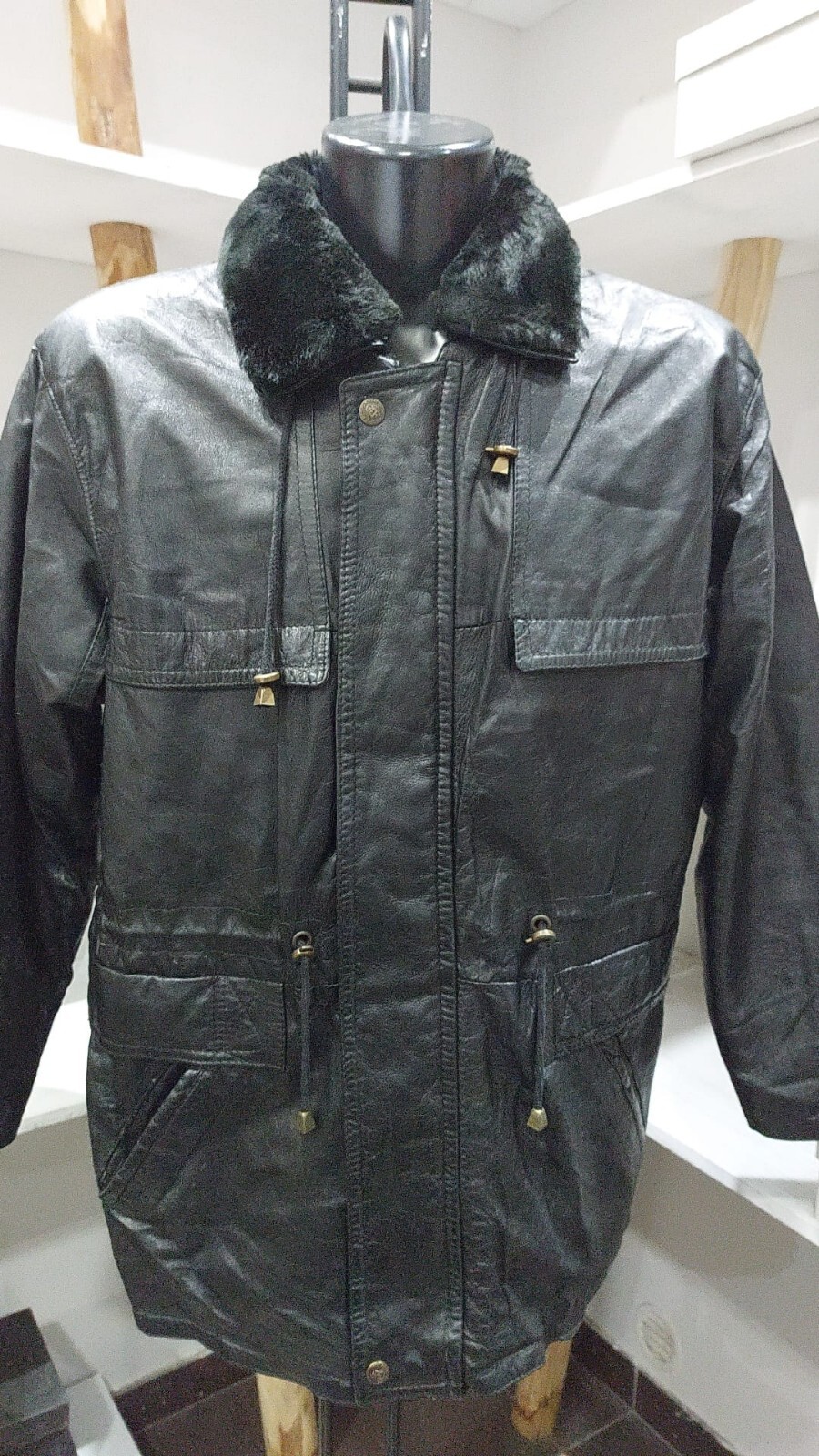 Men's Black Leather Jacket Size M - Vintage Style PGC308PI-image