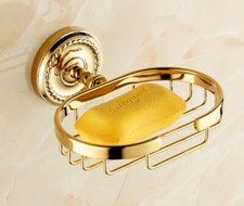 Gold Color Brass Wall Mounted Bathroom Soap Dish Holder Basket Accessories
