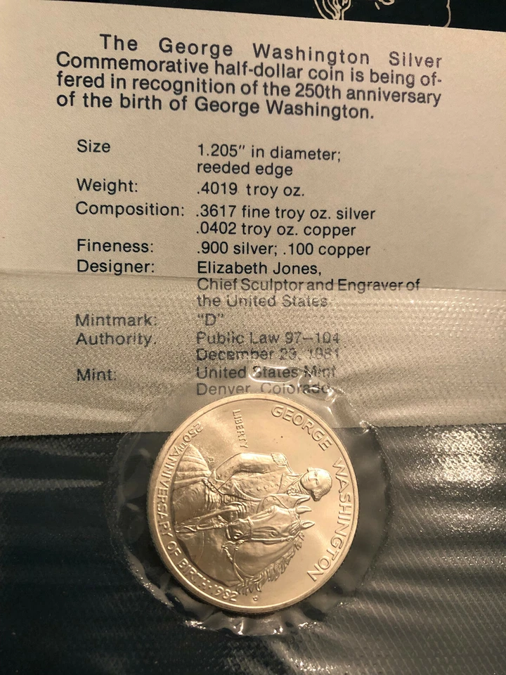 1982 George Washington Commemorative Uncirculated Silver Half Dollar in OGP - Image 3 of 4