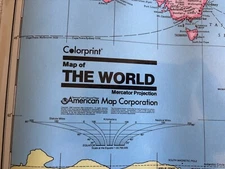 1990 Colorprint World Map - USSR Yugoslavia - Laminated Vintage