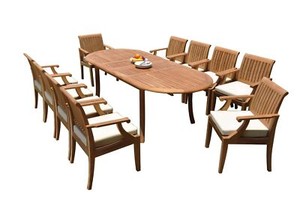 DSLG Teck A-Grade 11pc Ensemble de repas 94" Tableau ovale 10 Chaises de bras Patio extérieur
