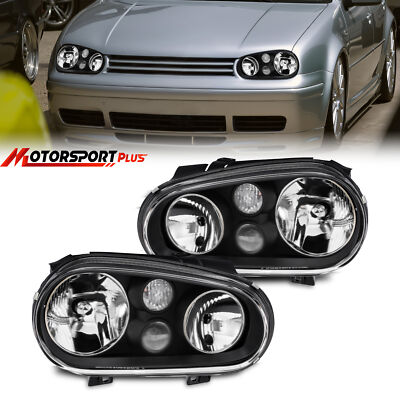 Pair Black Headlamp Headlight Assembly For 1999-2006 Volkswagen Golf MK4 Halogen