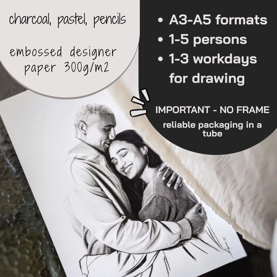 Retrato personalizado dibujado a mano de la foto - Regalo personalizado, ilustración familiar Foto 2 de 4