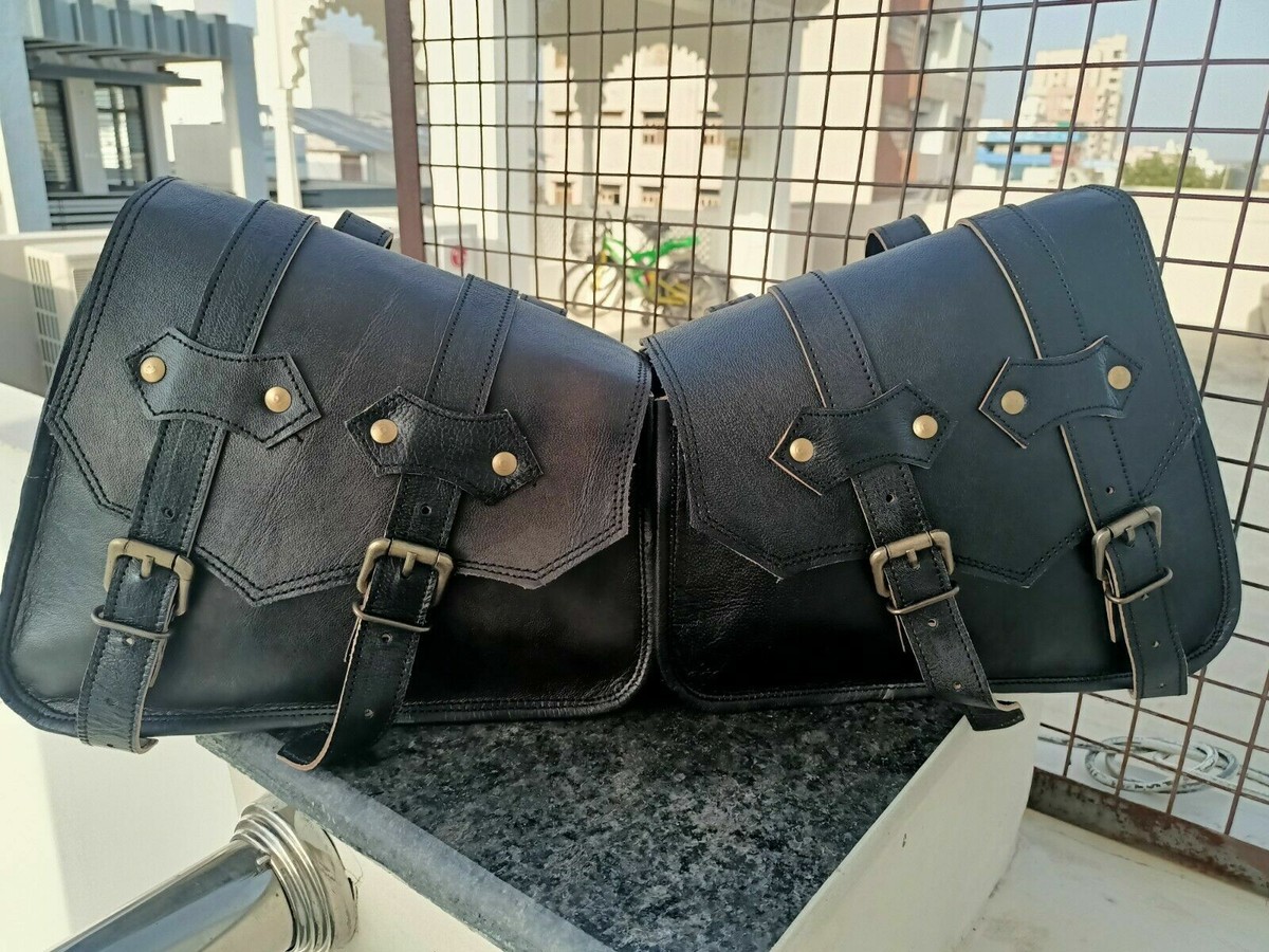 Leather Motorcycle Saddle Bags 3 Black Leather Side Pouch Panniers