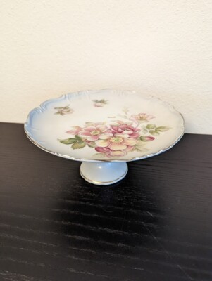 Kalk Vintage Hand Painted & Signed Renee 8.25  Cake Plate w/ Stand VGC