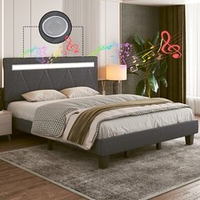 Full/Queen/King Size Faux Leather Bed Frame with LED Lights  Bluetooth Speaker
