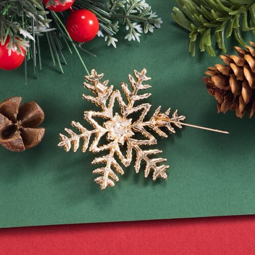 Multicolor Bling Kristall Schneeflocke Brosche Anstecknadel Weihnachten Accessoire goldfarben - Bild 4 von 6