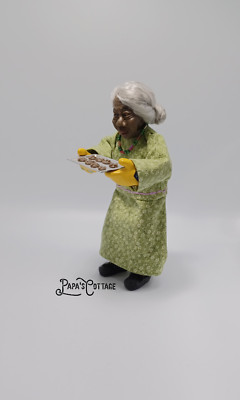 Baking African-American grandmother for 1:12 scale dollhouse nanny, grandma