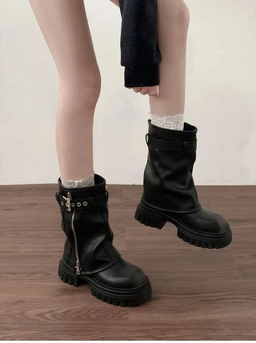 Biker Boots Belt Buckle Elegant Platform Flats Short Boots Fashion Casual Knight - Bild 14 von 26