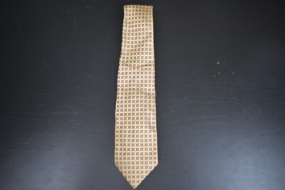 Alessandro Ferrari Neck Tie Gold Burgundy Square Pattern Silk