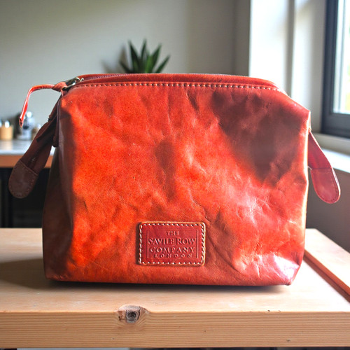 The Savile Row Company London Leather Zip Pouch Cosmetic Travel Bag Brown