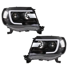 Silscvtt Right+Left Headlights Headlamps For Toyota Tacoma 2005-2011 Black LED