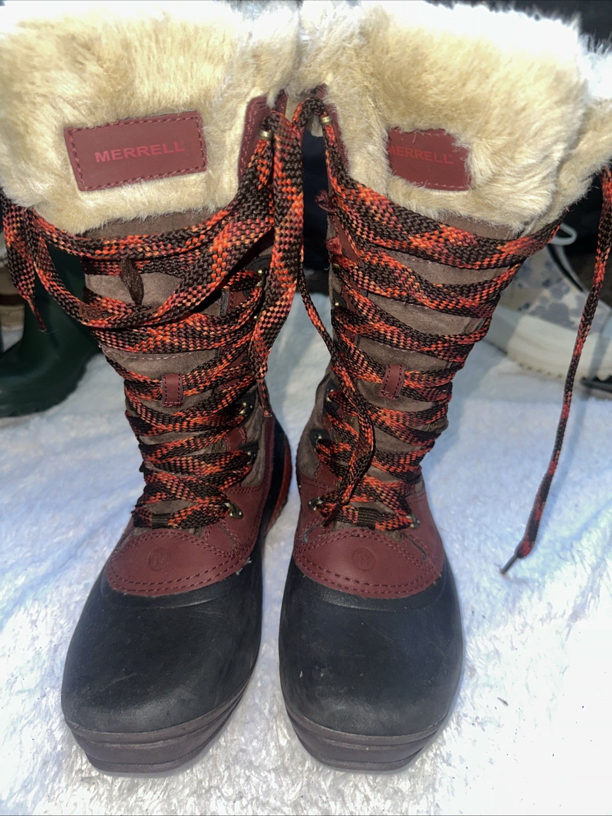 Merrell Winterbelle stivali alti impermeabili isolati bordo pelliccia sintetica donna 7 5