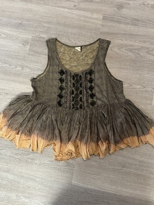 Akemi + Kin Tank Top Women Sz Large Brown Embellished Sleeveless Peplum Anthro