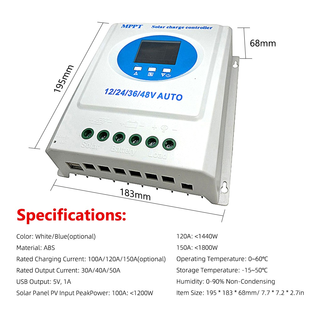 HOT 120A MPPT Solar Charge Controller 12V 24V 36V 48V LCD Display Battery