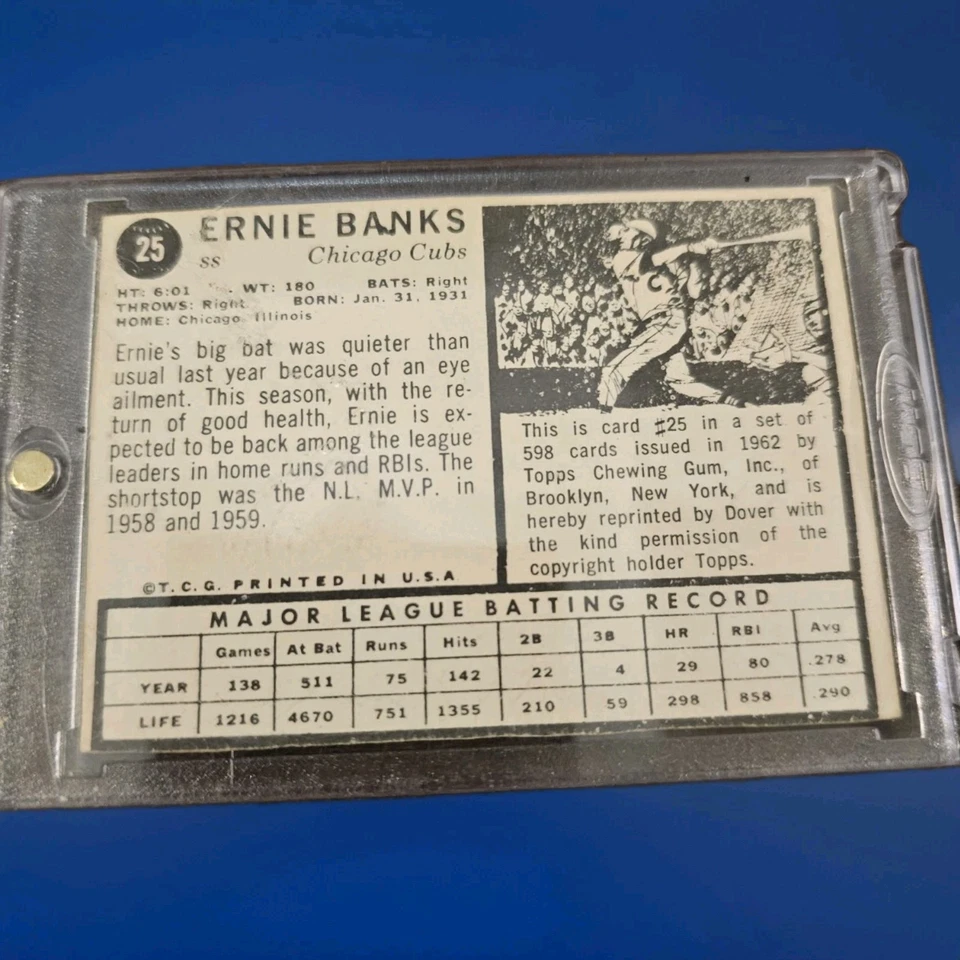 *AUTOGRAPHED* 1962 Topps - Ernie Banks #25 Nicely Centered Clean Corners - Image 2 of 4