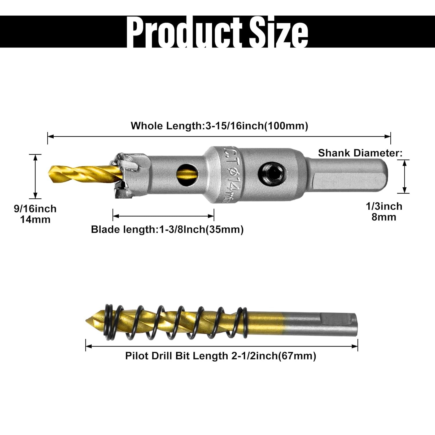 SALI 9/16" (14mm) TCT Hole Saw Kit Tungsten Carbide Tipped Hole Saw Drill Bit wi