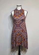 Anthropologie Maeve Lilt Print Mock Neck Swing Dress Sz XS Boho Festival Tribal