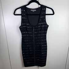 Twenty One Womens S Black Studded Zipper Front Mini Dress Punk Rock Y2K Goth