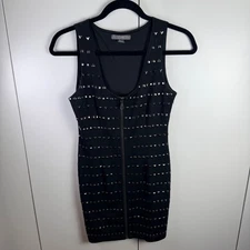 Twenty One Womens S Black Studded Zipper Front Mini Dress Punk Rock Y2K Goth